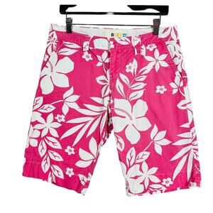Roxy Shorts Floral Print Board Long Casual Pink White - 9
